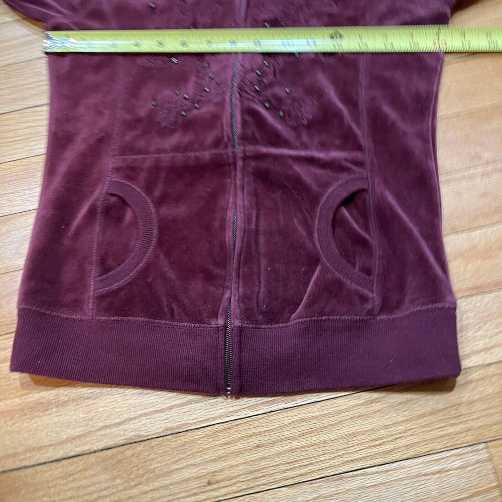 BCBG Maxazria Y2K Womens Velour Zip Up Hoodie Size Small S Rhinestones RARE - Picture 7 of 12